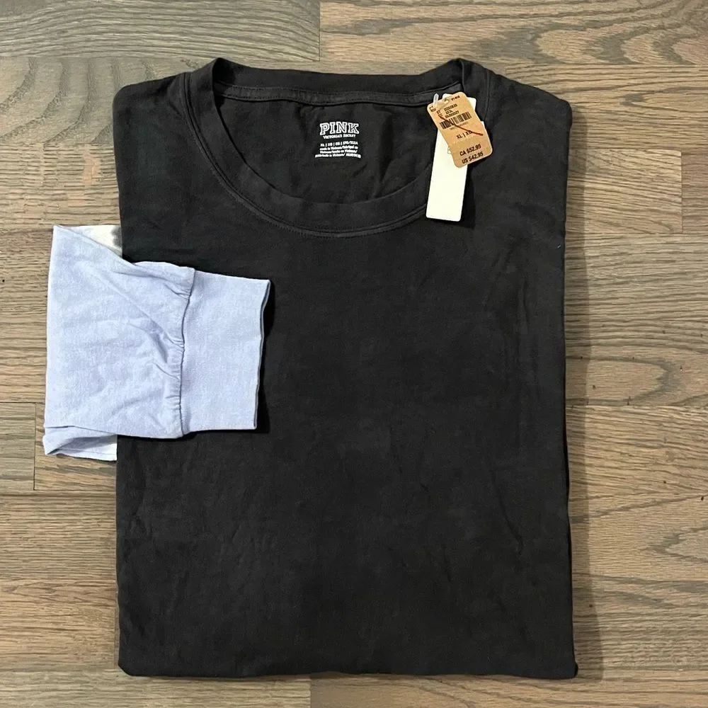 Victorias Secret Pink Campus Long Sleeve Ruched Sides Cotton Tee Shirt gray blue - Picture 6 of 6